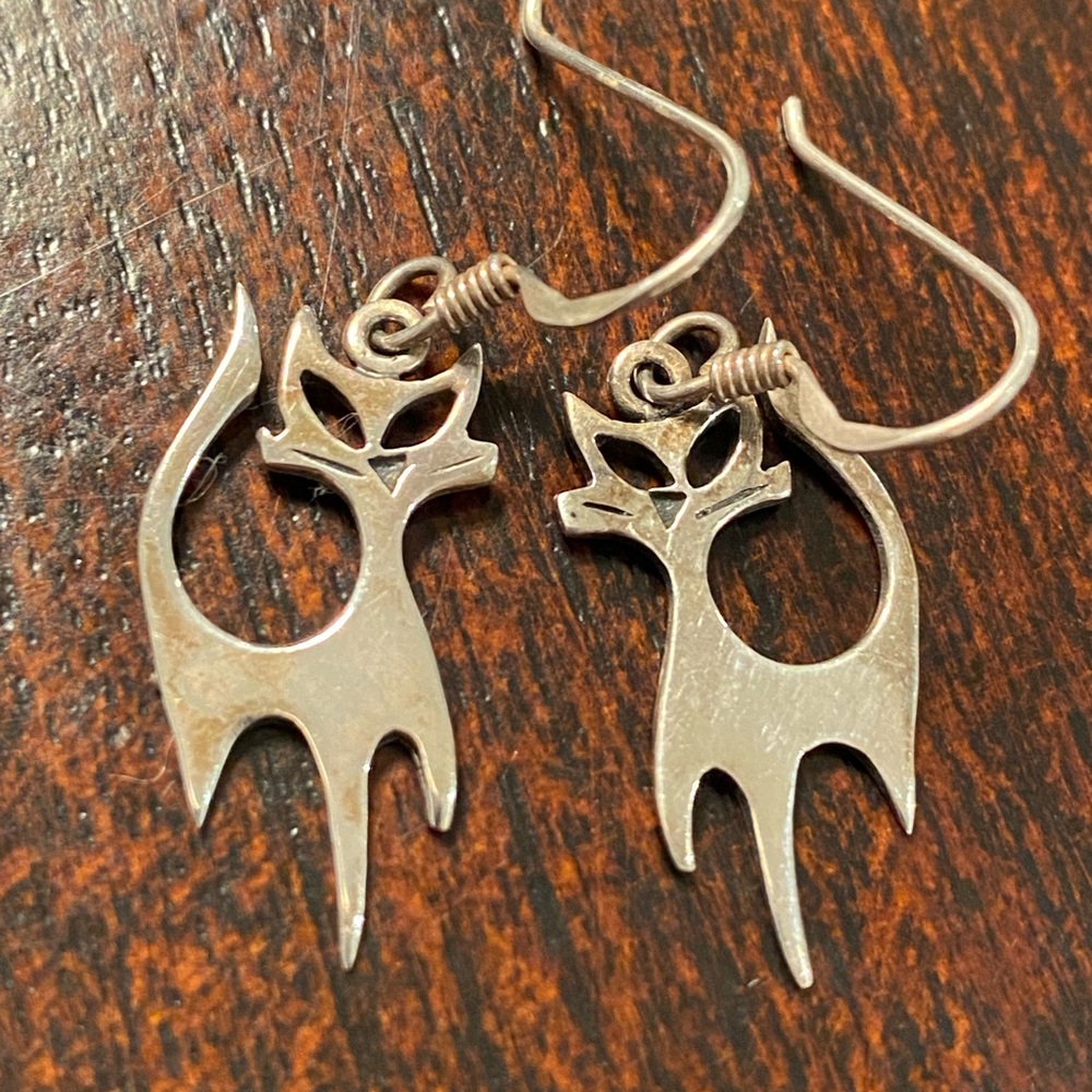 Vintage Sterling Silver Cat Earrings